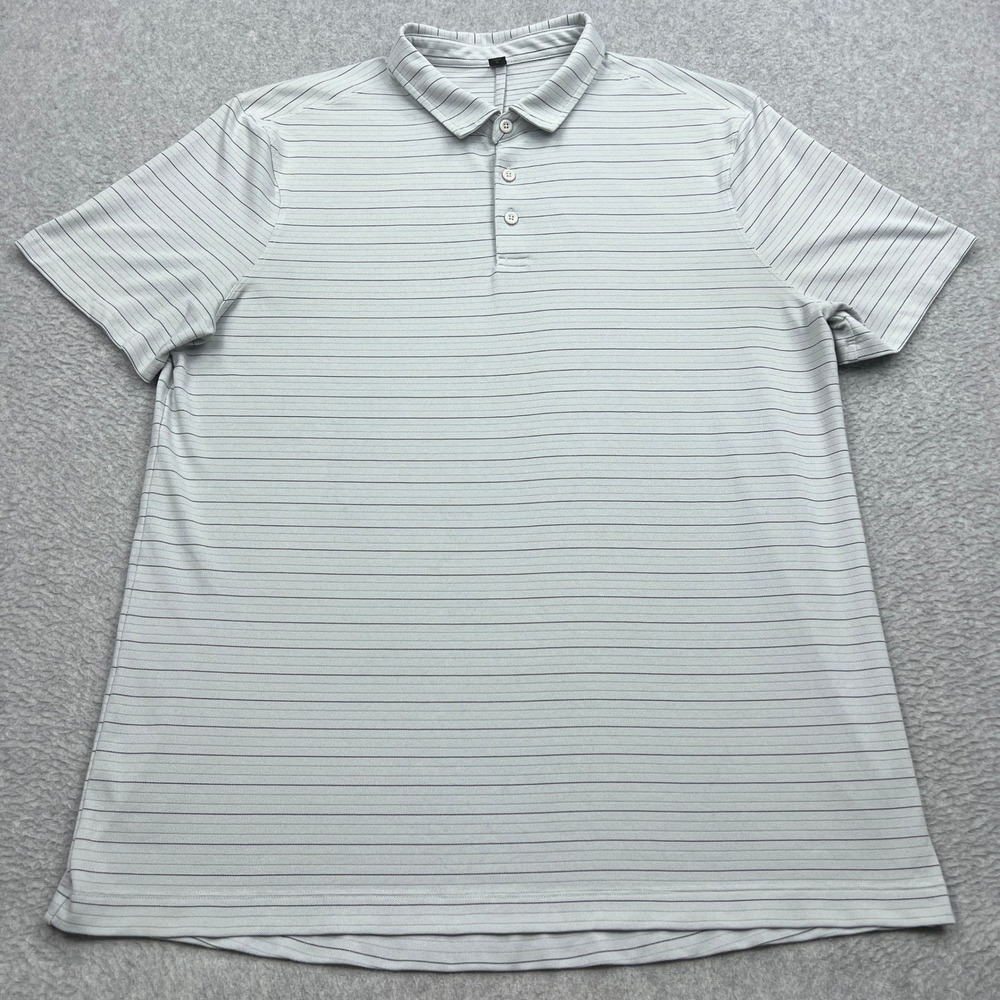Lululemon Evolution Polo Shirt Mens XL Grey Serenity Striped Short Sleeve M3DJ4S